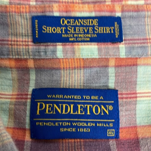 Pendleton Oceanside Mens XL Short Sleeve Shirt Button Pastel Plaid Cotton Button - Picture 5 of 5